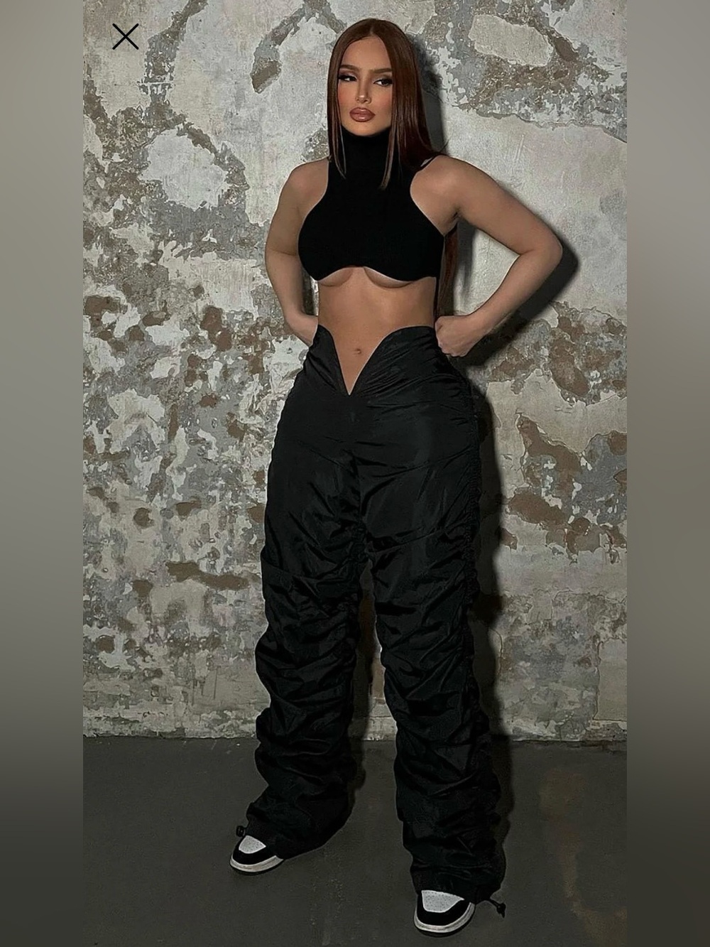 Fashion Nova Vain V-Front Ruched Stacked Parachute Pants Black Women 1X - Picture 13 of 14
